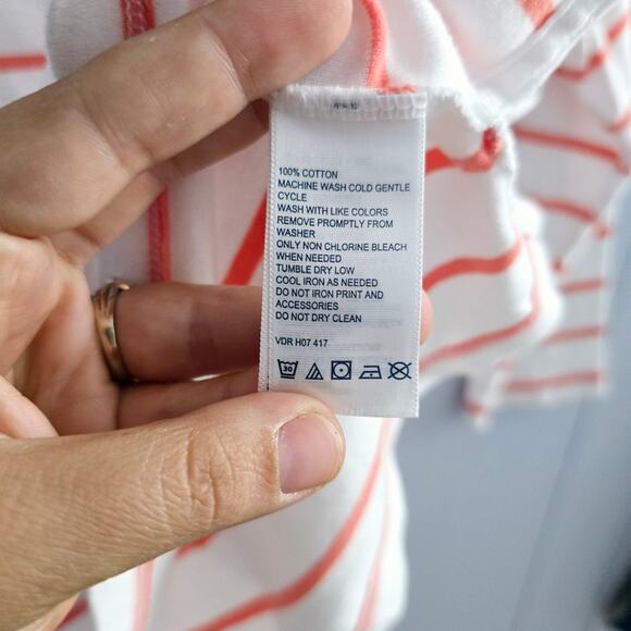 Nautica Peach Multiprint Tee size Small Nautical Striped Summer Feminine - Picture 7 of 8